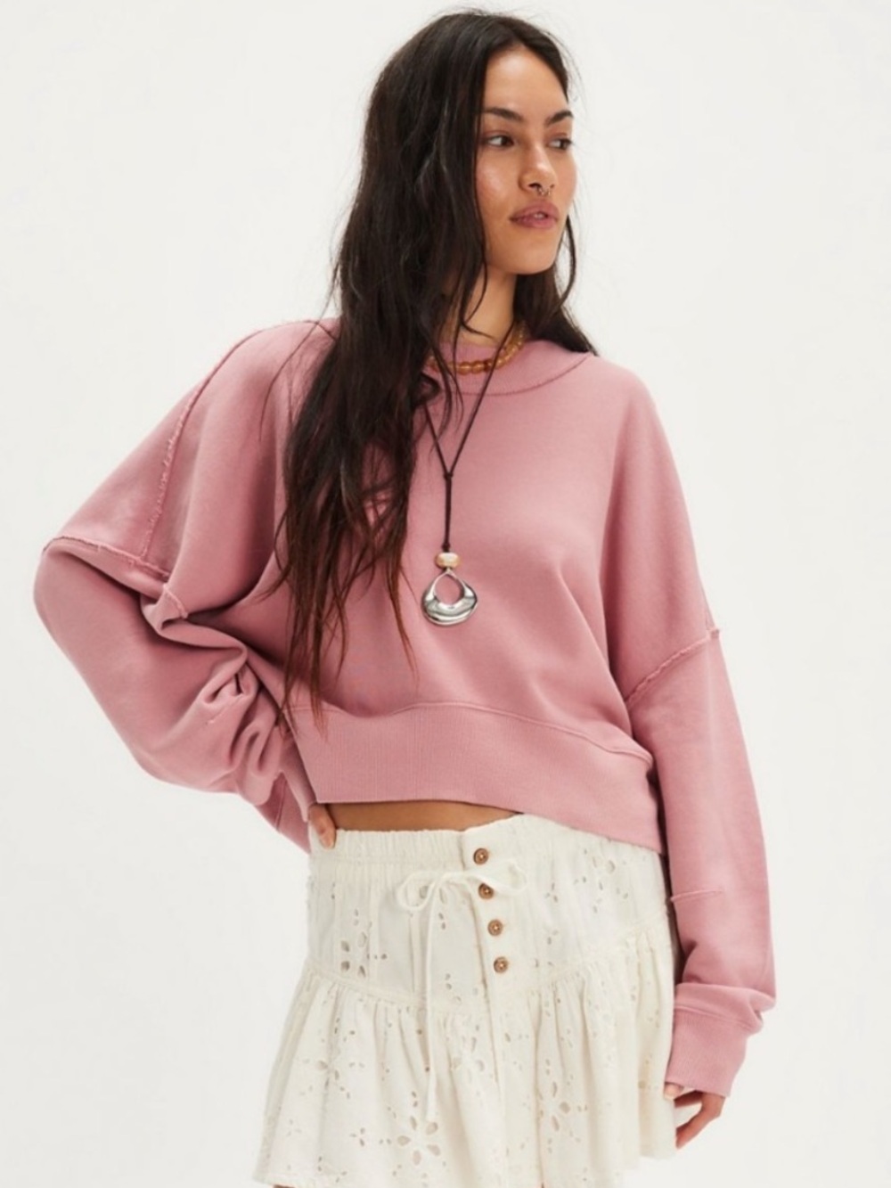 NWT Free People x We The Free Hi-Lo Crop Sweatshirt in Mauve